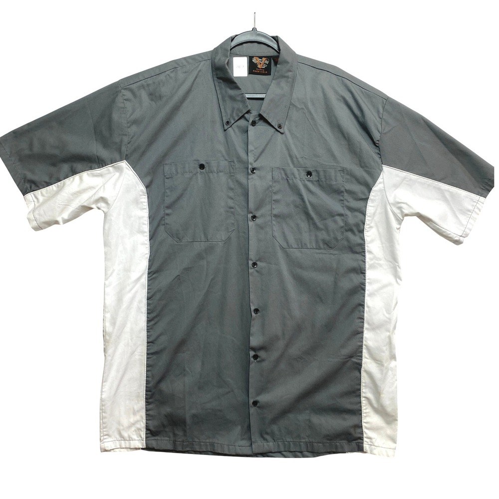 Vance Biker Wear Shirt Mens 5XL Gray White Colorblock Button Up Mechanic